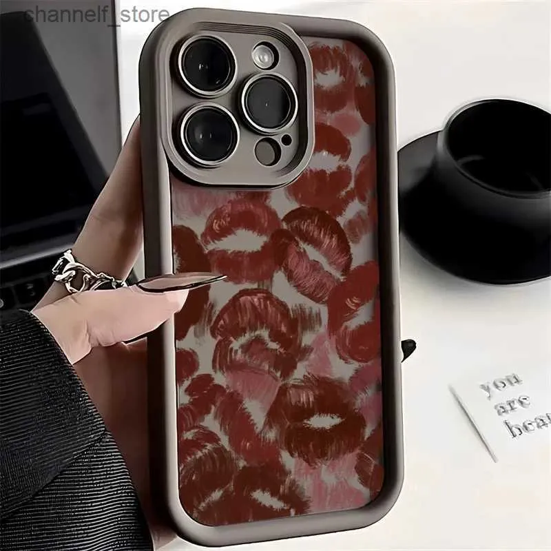 Handyhüllen Hot Red Lip Print Handyhülle für iPhone 15 14 13 12 11 Pro Max 7 8 Plus SE2 X XS Max XR Matte Textur Weiche SilikonhülleY240325