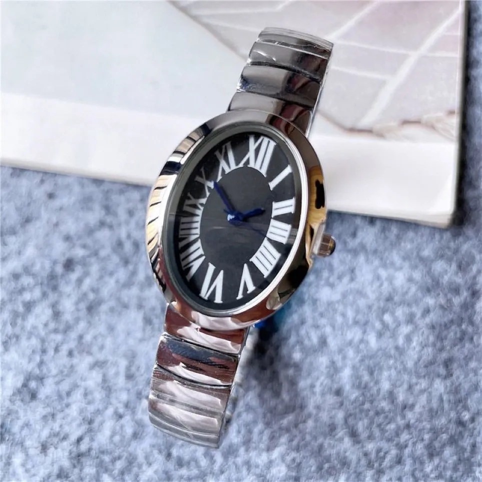 Modemarke Watches Women Girl Oval Arabisch Ziffern Stahl Metalband Schöne Handgelenk Uhr C62241U