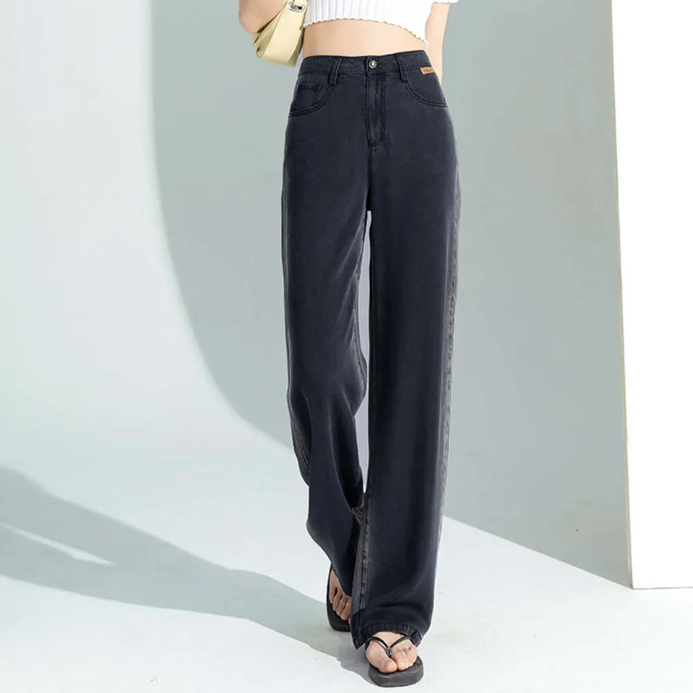2024 Summer cienki tonel czarne dżinsy dla kobiet dla kobiet Design Design High talia luźne szczupłe spodnie podłogowe