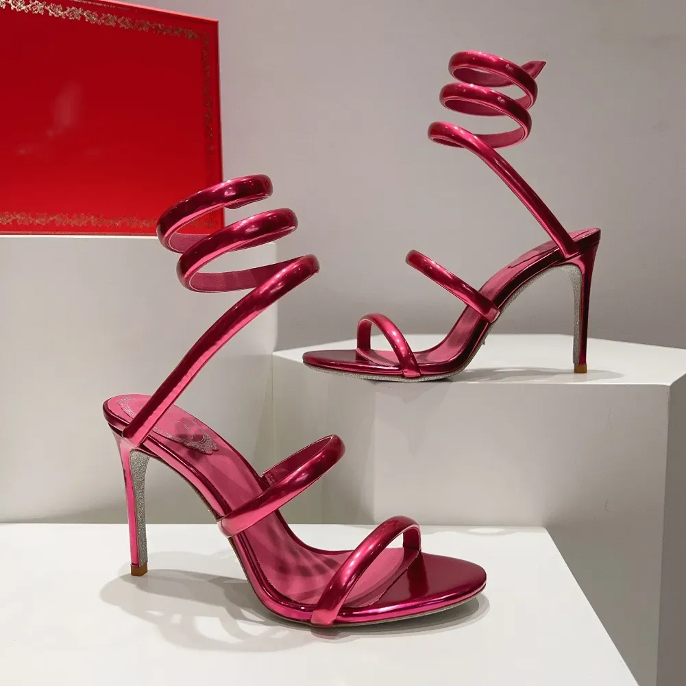 Rene Caovilla Heel Sandals مصممون أحذية Serpentine Crystal Rhineston