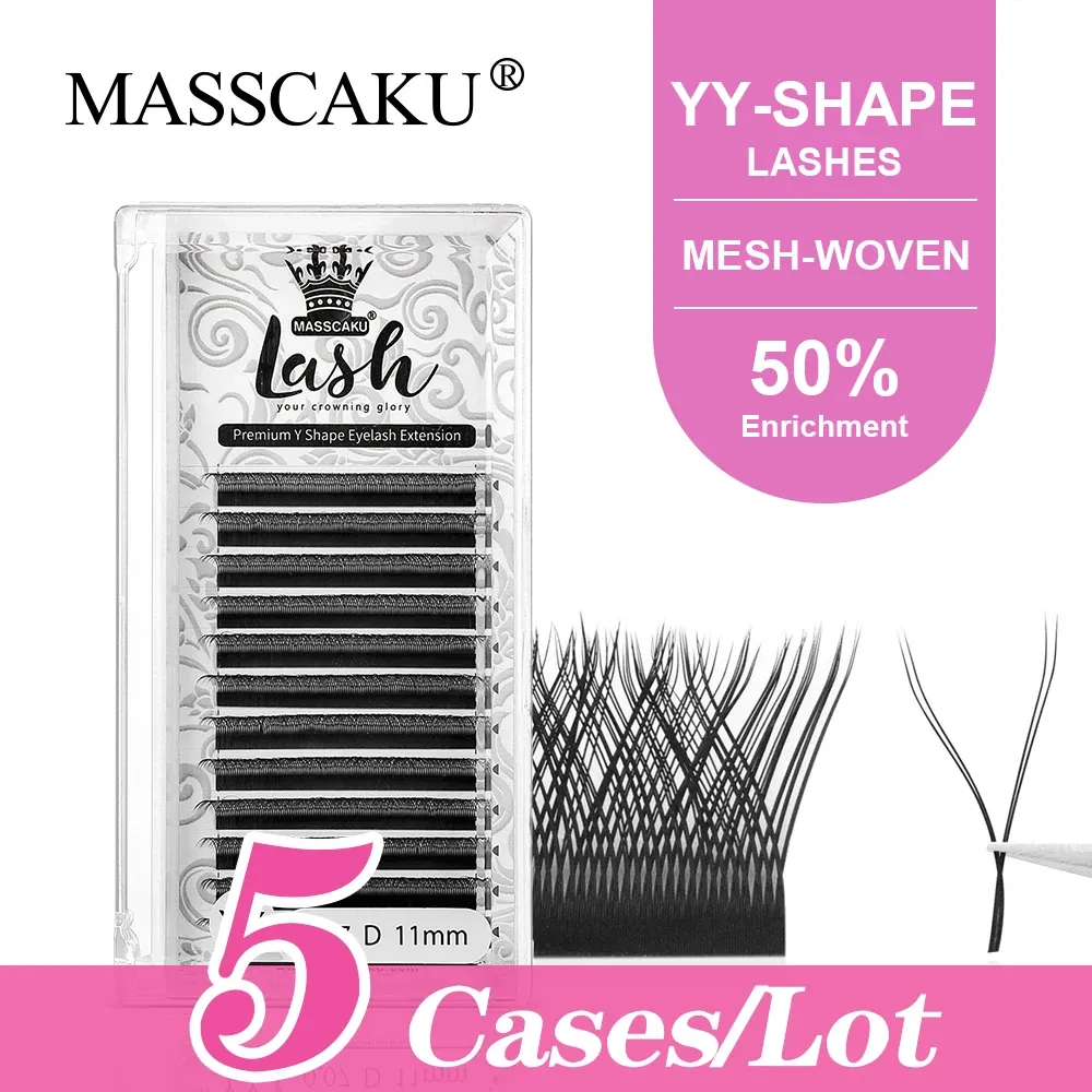 Eyelashes 5pcs/Lot MASSCAKU 0.05 0.07mm Double Tip Y Shape Eyelash Extensions YY Style Super Soft Easily Grafting Eyelashes