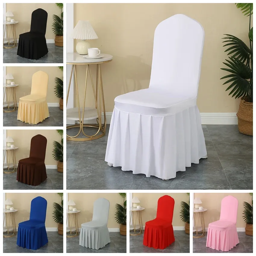 Lycra Wedding Chair Cover Carty Dekoracja Spandex z spódnicą plisowaną elastyczne odcinki jadalnia luksusowe urodziny el bankiet 240313