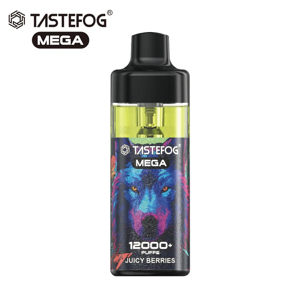 Vape descartável de cristal 12000 Puff 2% Nicotina Vape pré-preenchido Pod recarregável Tastefog Mega