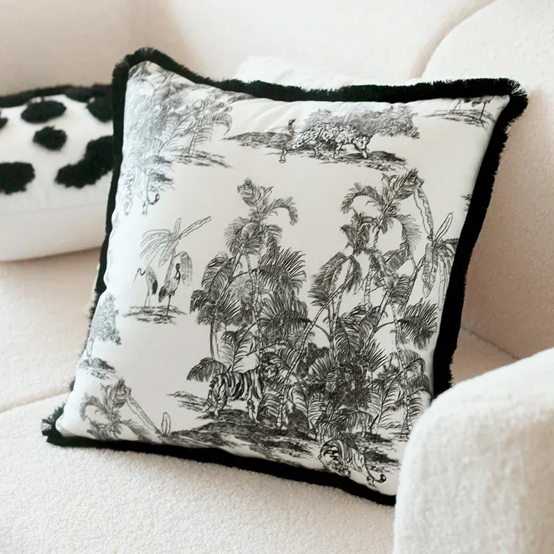 Travesseiro dunxdeco vintage pintura preta jungle collection cushion capa de almofada de almofada decorativa luxuoso retro arte home coussin