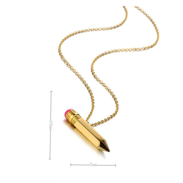 Interesting Necklaces for Ladies Pencil Pendant Stainless Steel Necklace Cute Mini Hollow Tube Student Pencil Necklace Teenage Girl Teacher Professor DHL