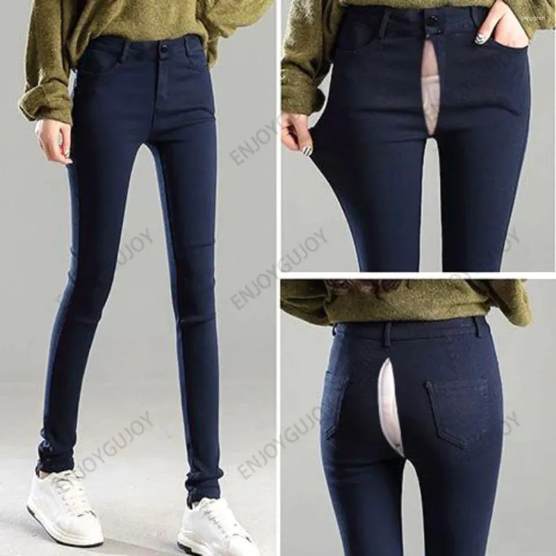 Dżinsy damskie wysoka talia MS Invisible Open Crotch Outdoor Sex Stretch Tight Pants Denim Pencil Tide