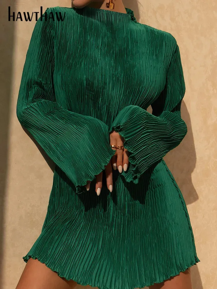 Hawthaw женская элегантная уличная одежда с длинными рукавами облегающее зеленое осеннее мини-платье осенняя одежда оптовая продажа товаров для бизнеса 240314