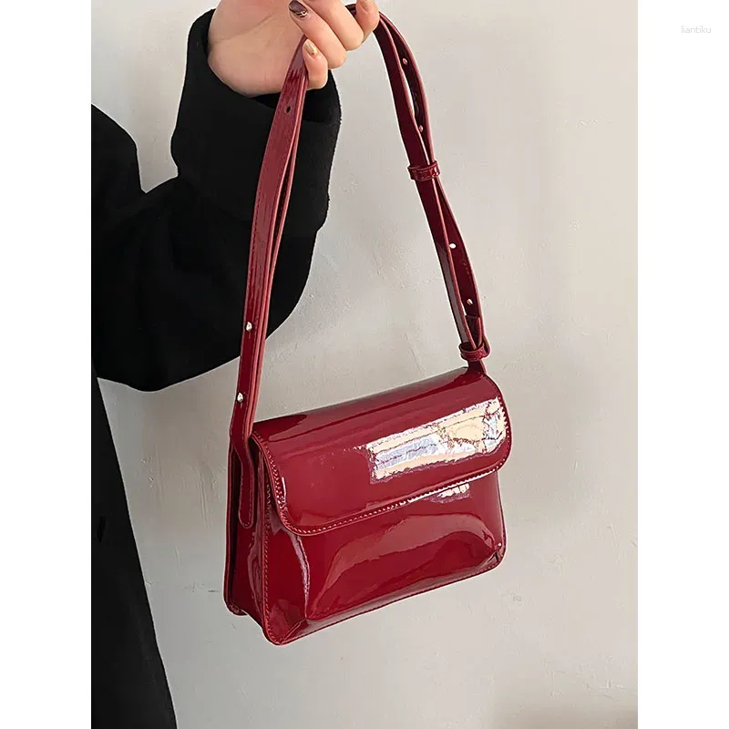Evening Bags Vintage Bag Red Patent Leather Women s Shoulder Fashion Ladies Small Square Purses And Handbags Simple Female Crossbody