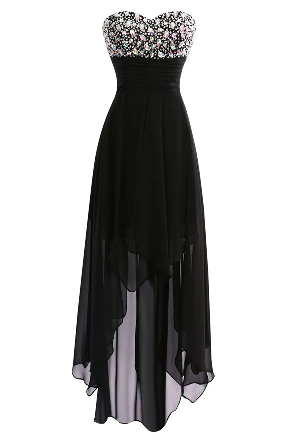 Hi-Lo Uzun Balo Elbiseleri Şifon A-Line Crystal Sweetheart Boncuk Sequins Artı Boyut Resmi Durum Akşam Partisi Elbise PD02