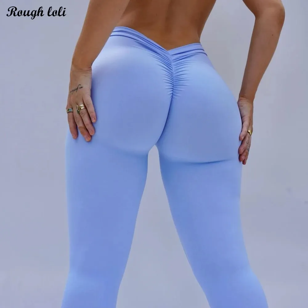 Calça de ioga de nylon v traseira para mulheres scrunch butt yoga leggings workout academia de academia sexy sports legging ativo desgaste 240319