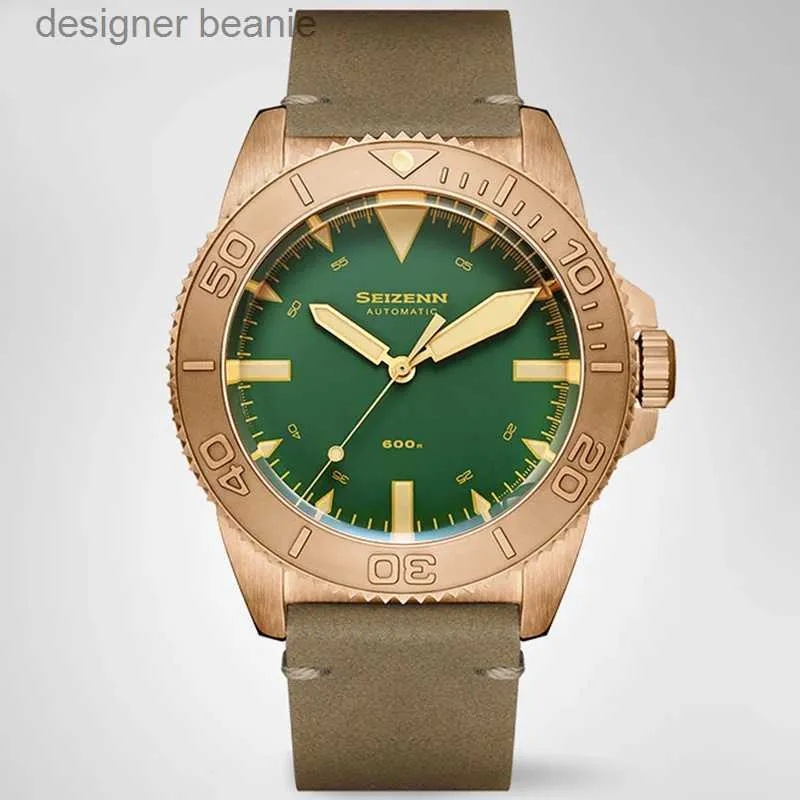 Наручные часы SEIZENN First Issue Pure Bronze CuSn8 Pro DIVER 600M Spirit Мужские автоматические часы Jan NH35 44MM Super Luminova Leather WatchC24325