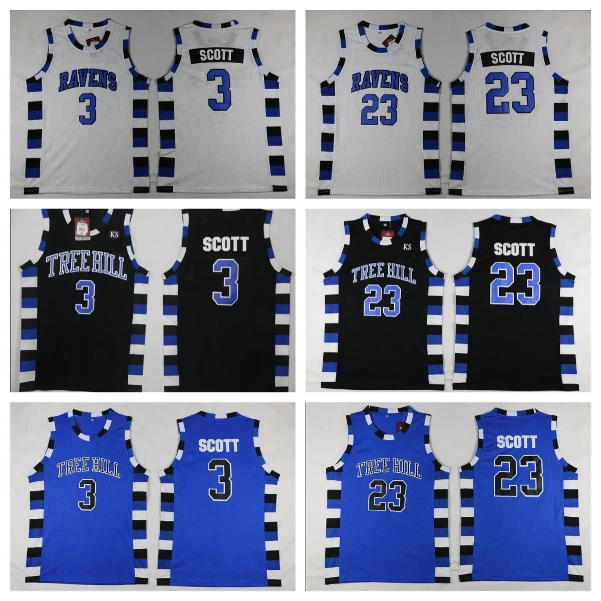 Tree NCAA One Hill Ravens Basketball Jersey Brother Movie 3 Lucas Scott 23 Nathan Scott Black White Blue Stitched Mens