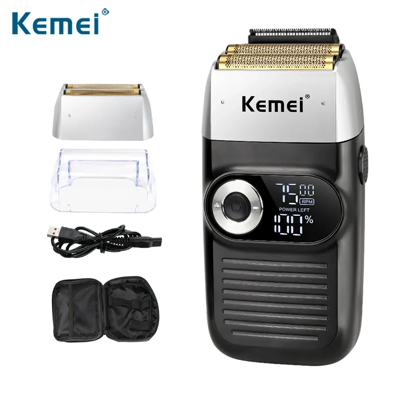 Shavers Kemei 2 in 1充電式電気シェーバーLCDディスプレイポータブルコードレスメン往復カミソリのビアードトリマー