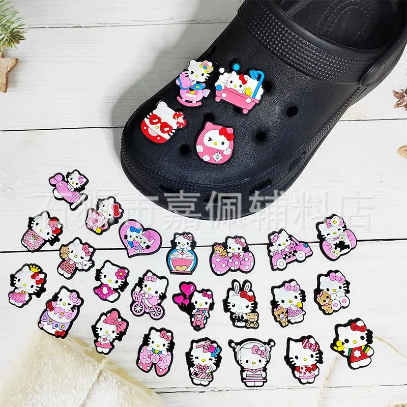 Anime charms wholesale childhood memories pink bow cats kittens funny gift cartoon charms shoe accessories pvc decoration buckle soft rubber clog charms