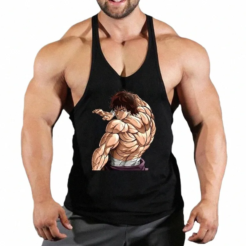 Аниме Baki Hanma Stringer Tank Top для мужчин Cott Y-Back Vest Tees Tops Muscle Training Undershirt Gym Workout Бодибилдинг E0Uo #