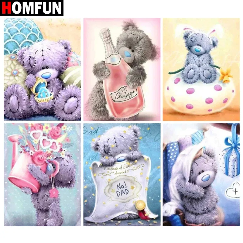 Frame Homfun 3D Diamond Målning "Cartoon Bear Landscape" Diy Full Rhinestones Drill Cross Kits Square Round Diamond Embrodery