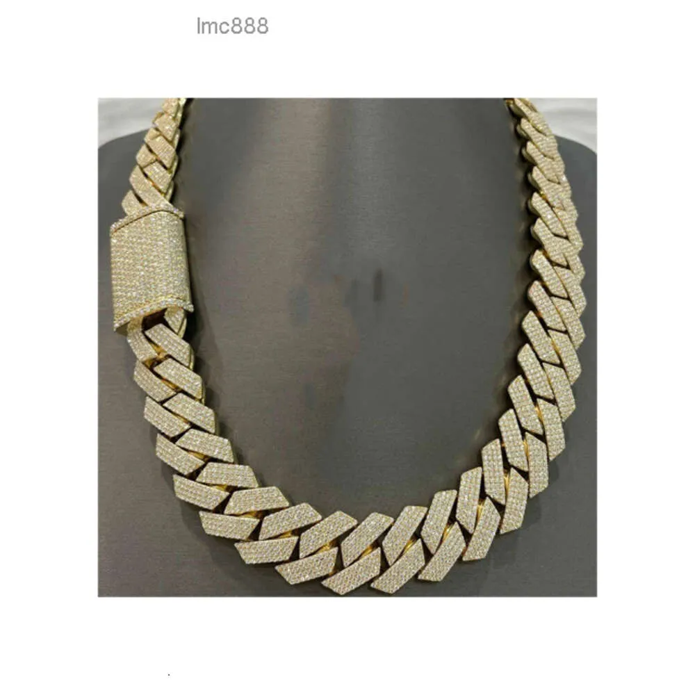 20mm Miami Cuban Link Chain VVS Moissanite Diamond Stubbed 925 Sterling Silver Gold Plated 18-24