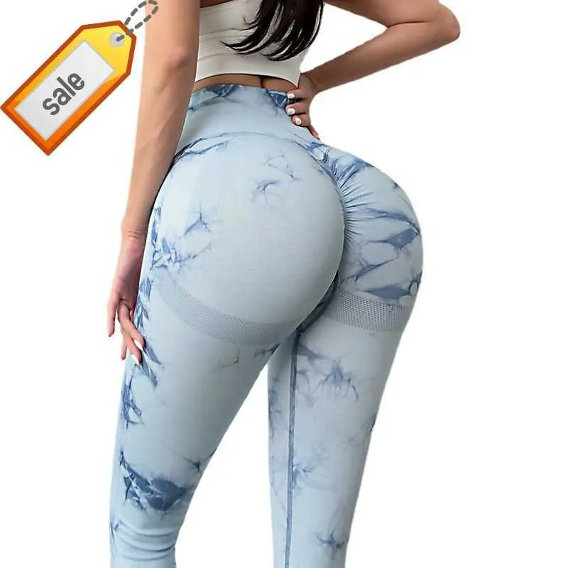 2021 Hot Selling Tie Dyed Yoga Pants Womens High Waist Hip Lifting Sports Running Tight Fitness Show Buttocks and Raise