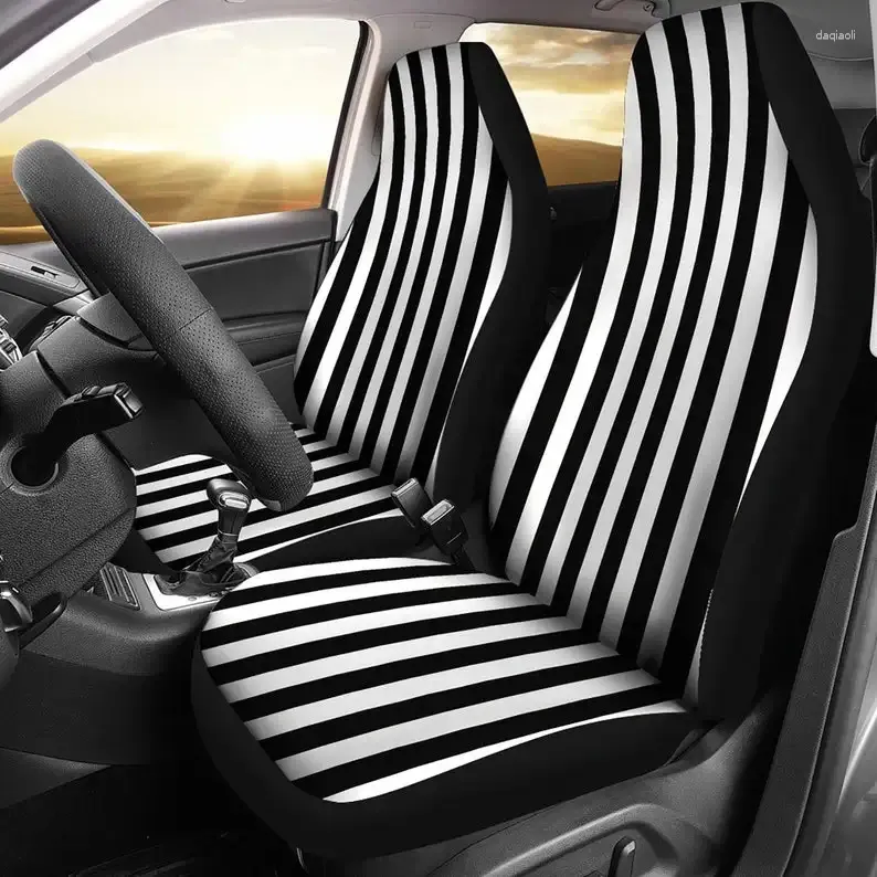 Car Seat Covers Black And White Striped Set Vertical Stripes Universal Bucket For Most SUV Models