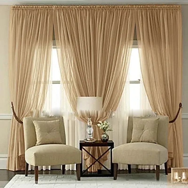 Curtains Coffee Curtain Noble Window Tulle Curtains Voile Sheer Curtains for Living Room Bedroom Hotel Modern Style Cortina Home Decor