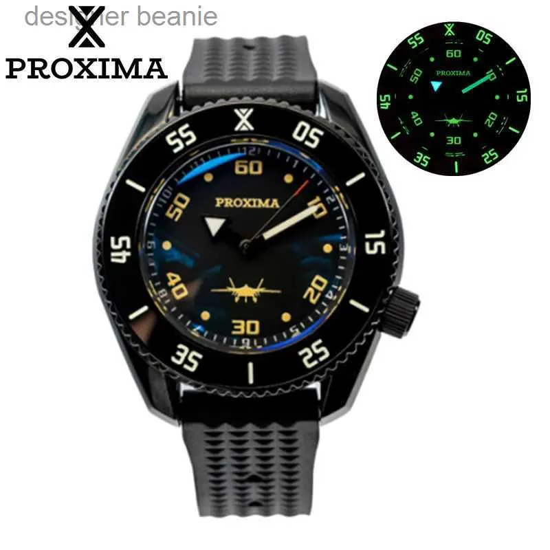 Wristwatches Proxima PX1683 Mens Diving Single Block Black Pilot Sports Machinery 30ATM 300 meter Waterproof Spherical Crystal WatchC24410