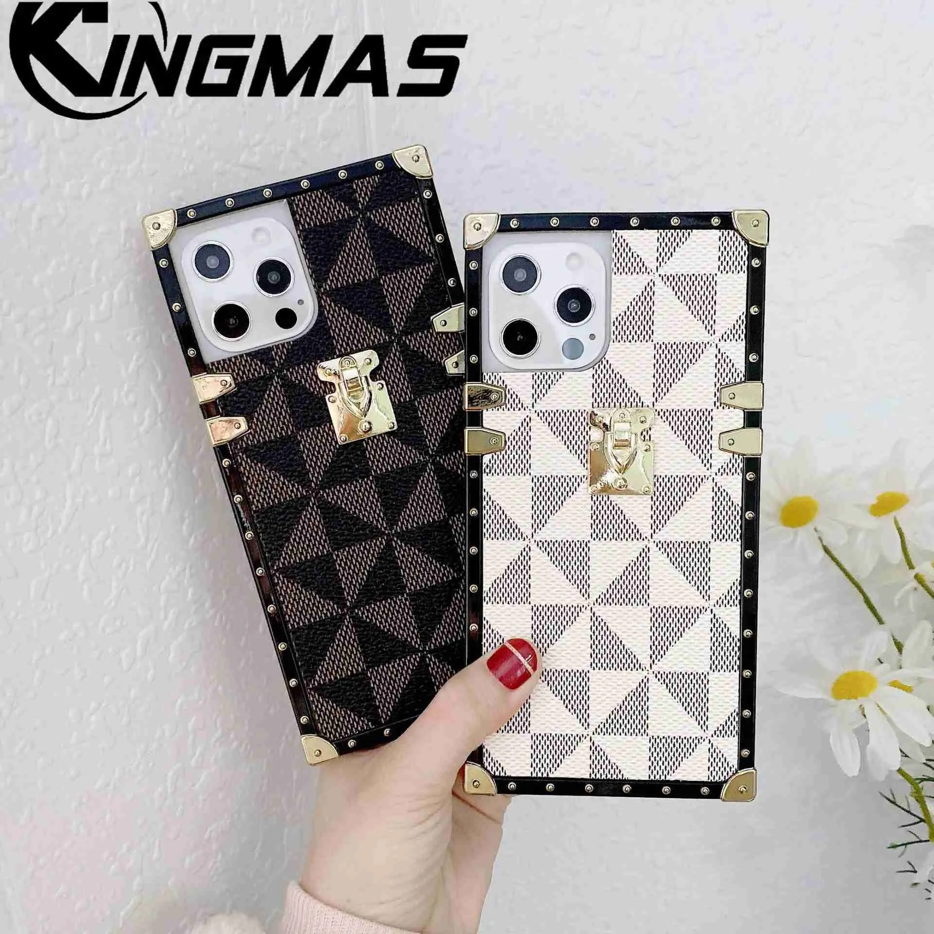 Mobiltelefonfodral Luxury Fashion Square Leather Case For iPhone 6 7 8 11 12 13 14 15 Plus Pro Max X XR XS Max Holder Sock Proof Cover Fundas Case H240326