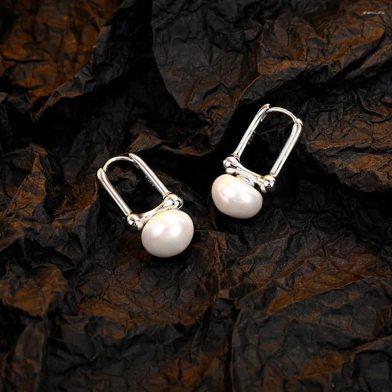 Baumelnde Ohrringe aus 925er-Sterlingsilber, schlicht, für Damen, Tropfenform mit Perle, Vintage-Stil, glatt, trendiger feiner Schmuck