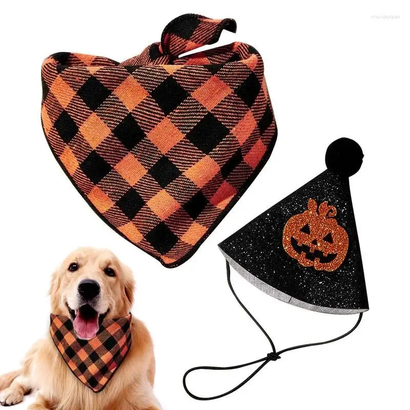 Dog Apparel Halloween Cat Bandana Pumpkin Pattern Triangular Scarf With Hat Washable Bib Costumes Decoration Accessories