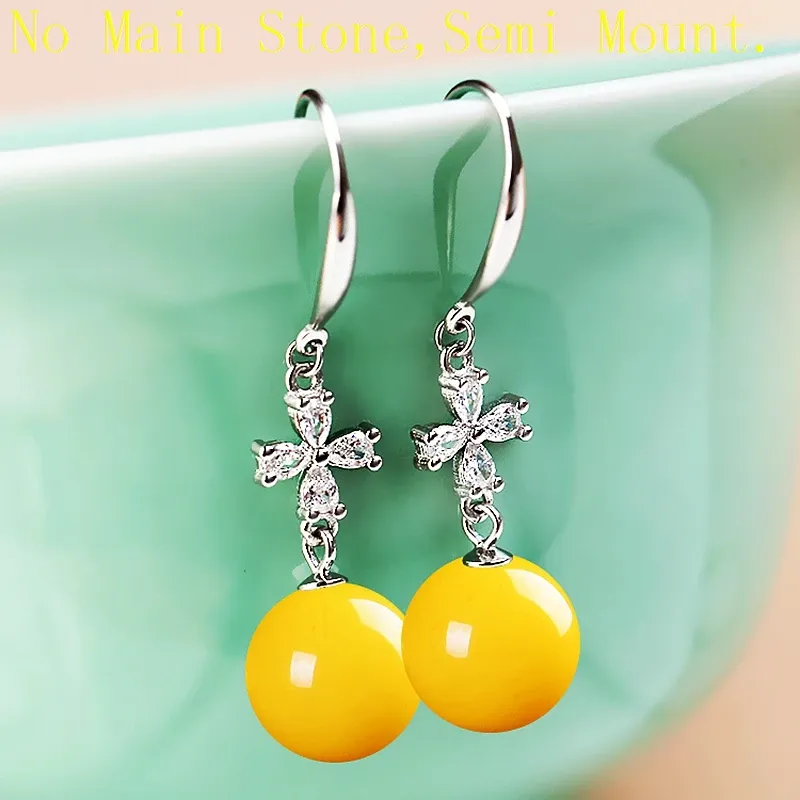 925 Sterling Silver Dangle Earrings Women 8-10mm Pear Bead Semi Mount أقراط