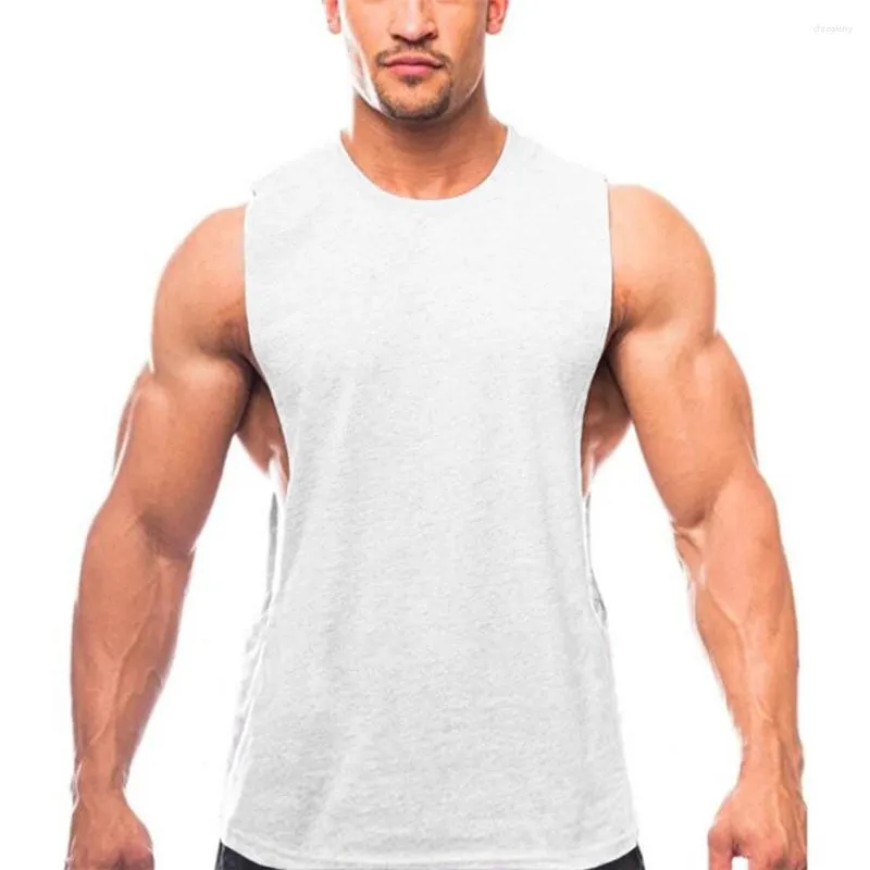 Men's Tank Tops Vest Gym Mens Muscle Sleeveless Slim Fit T Shirt Undershirt Bodybuilding Crew Neck Fitness Brand