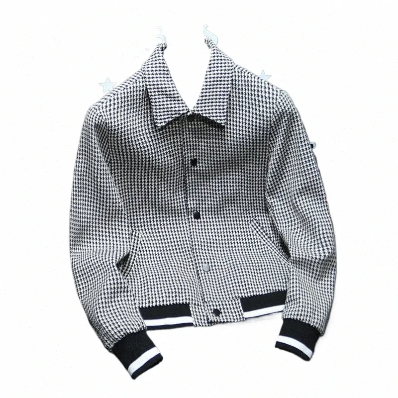 Houndstooth Bomber Jacket for Men Stylish Casual Outerwear