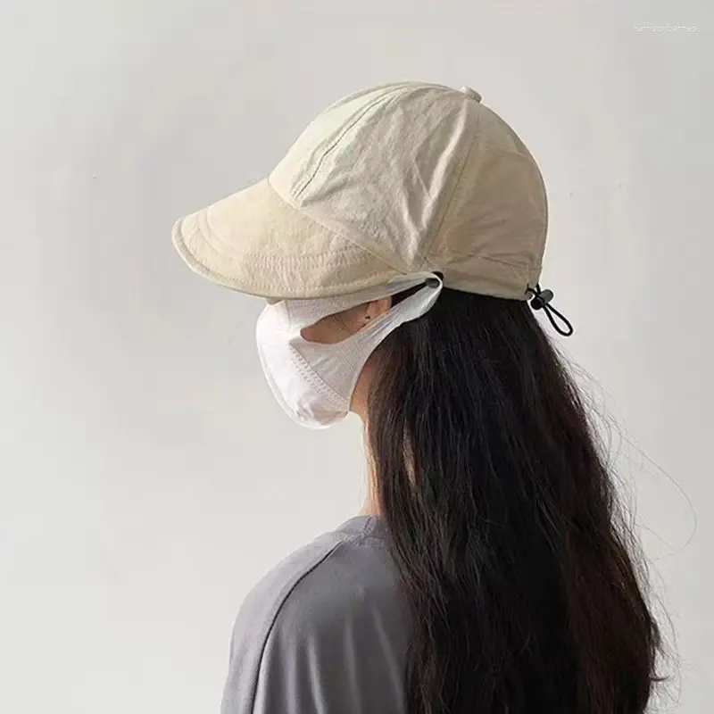 Bérets coréens crème solaire casquettes de pêcheur pour femmes couleur unie cordon réglable chapeaux suspendus masque extérieur Protection UV soleil
