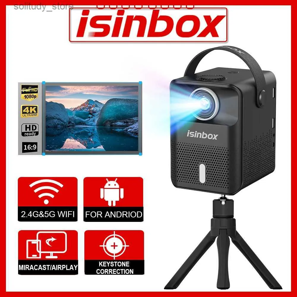 Inne akcesoria projektorowe ISinbox x8 Mini przenośny projektor z ekranem Android 5G WIFI Projektor kina domowego obsługuje 1080p Projektor LED Q240322