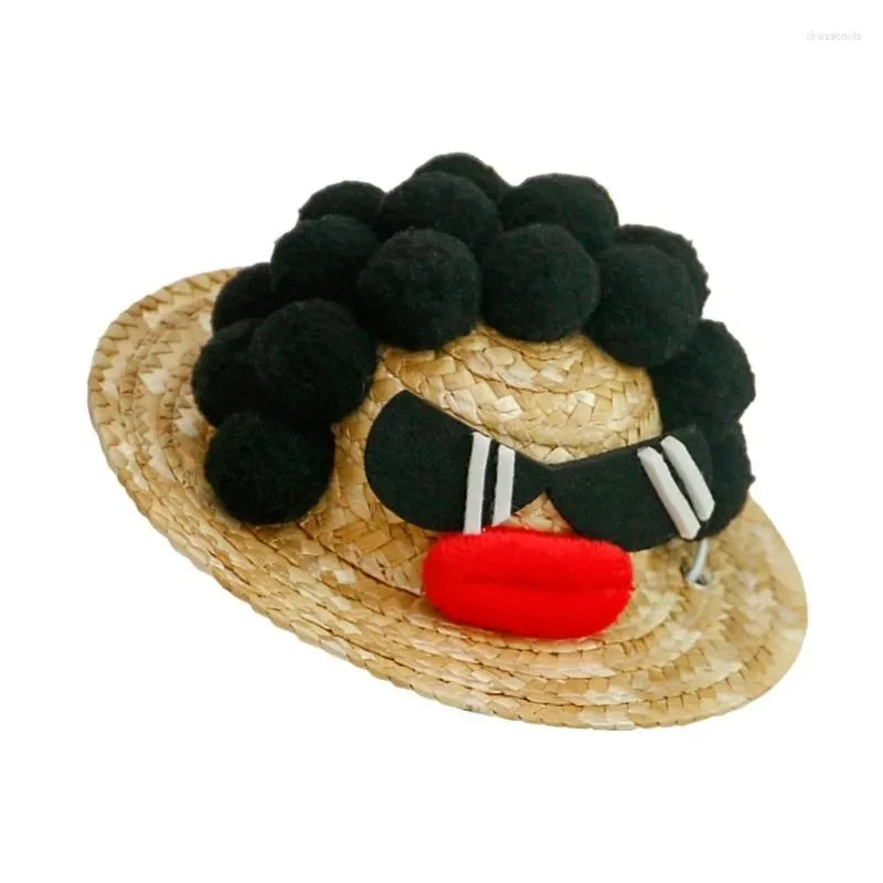 Vêtements pour chiens Festival Chapeau de paille pour animaux de compagnie Ajustement de la sangle de cou Casquettes de déguisement Costume de jeu de rôle Chats d'été Po 090C