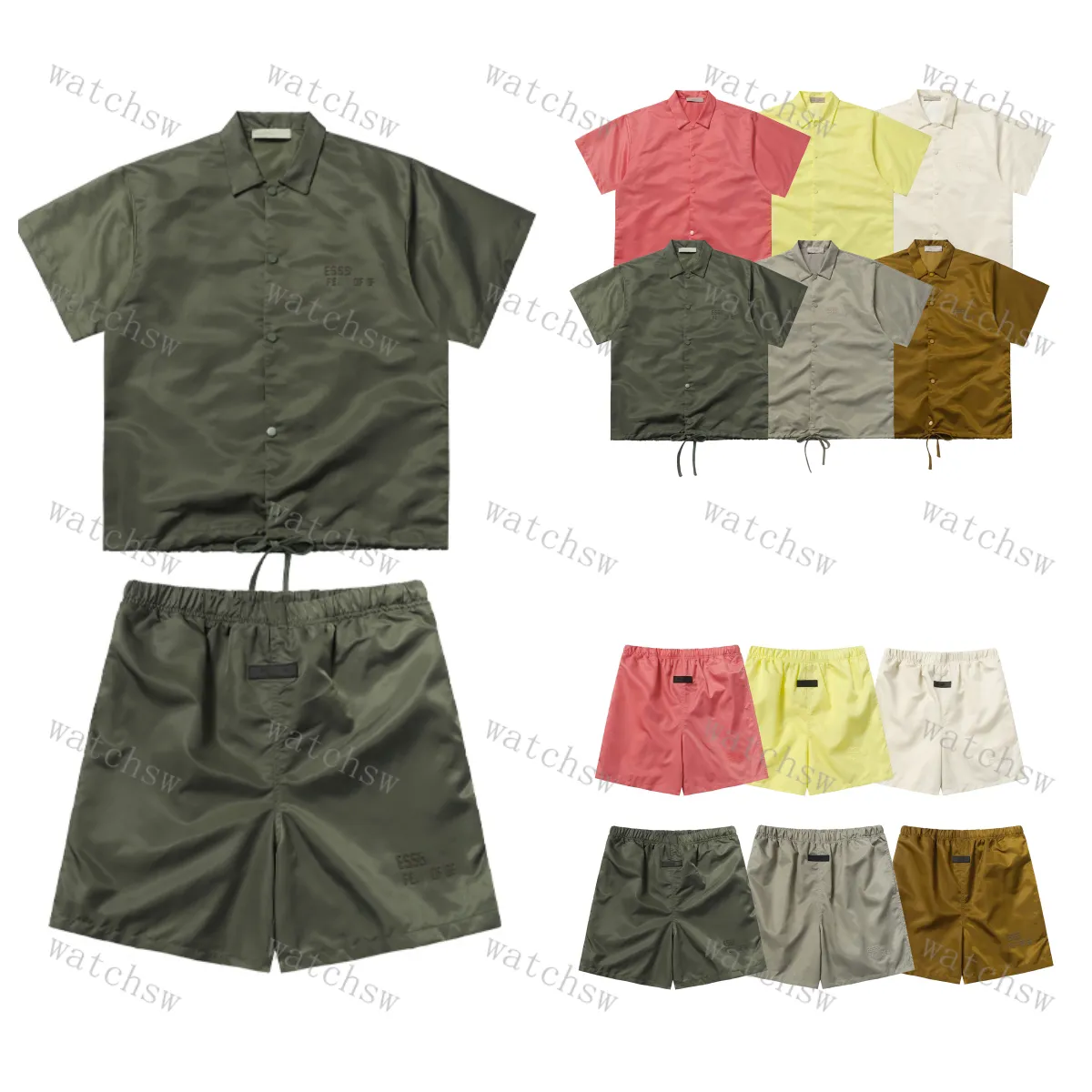 essentialsshirt shorts designer herenshorts ess FOG Dubbelrijig massaal nylon geweven overhemd met semi-korte mouwen voor heren en dames zomer