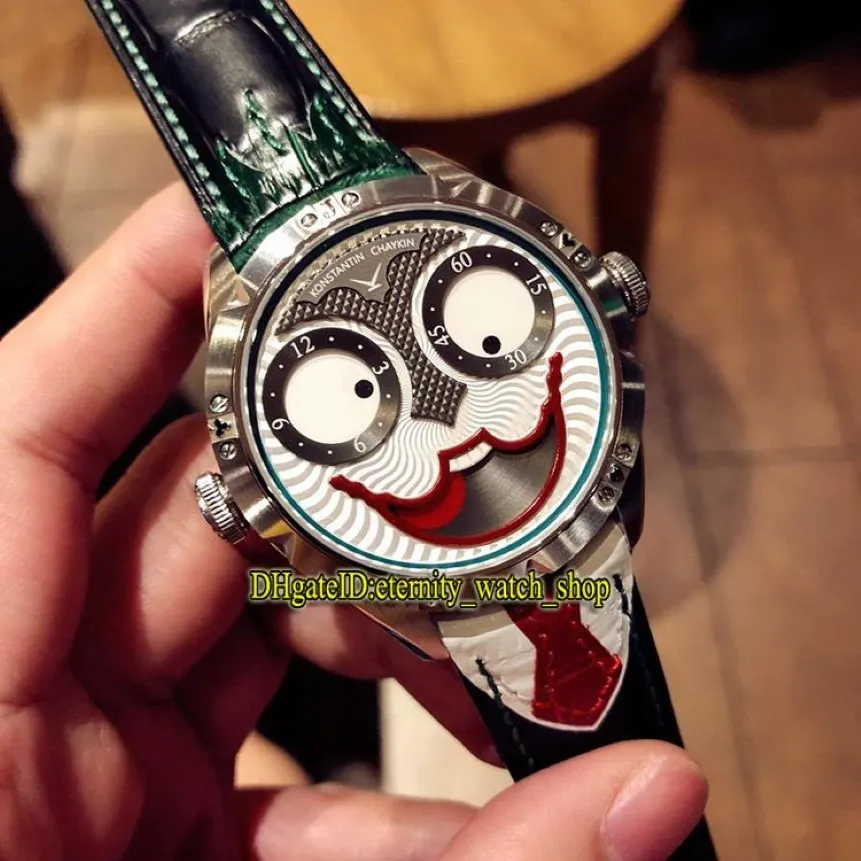 Versão atualizada Konstantin Chaykin Joker Criatividade única Verde Inner Joker Dial NH35A Relógios automáticos masculinos Caixa prateada Leathe246P