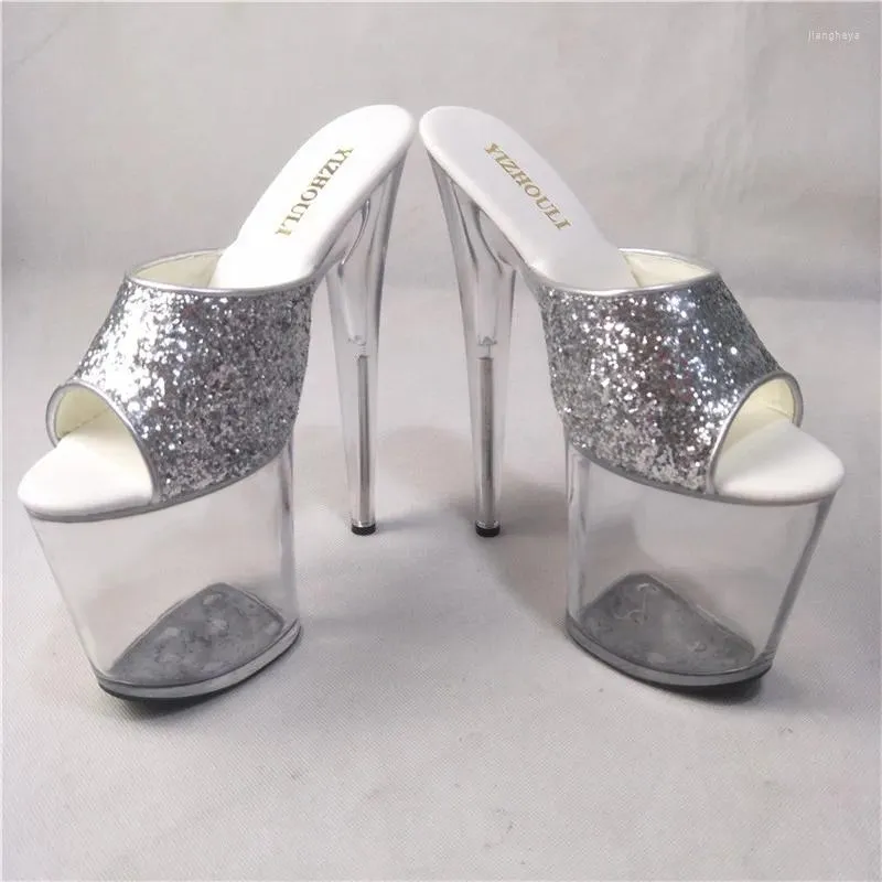 Dance Shoes 8 Inches Summer Women's High Heel Sexy Crystal 20cm Sequined Dancer Transparent Thick Bottom Model