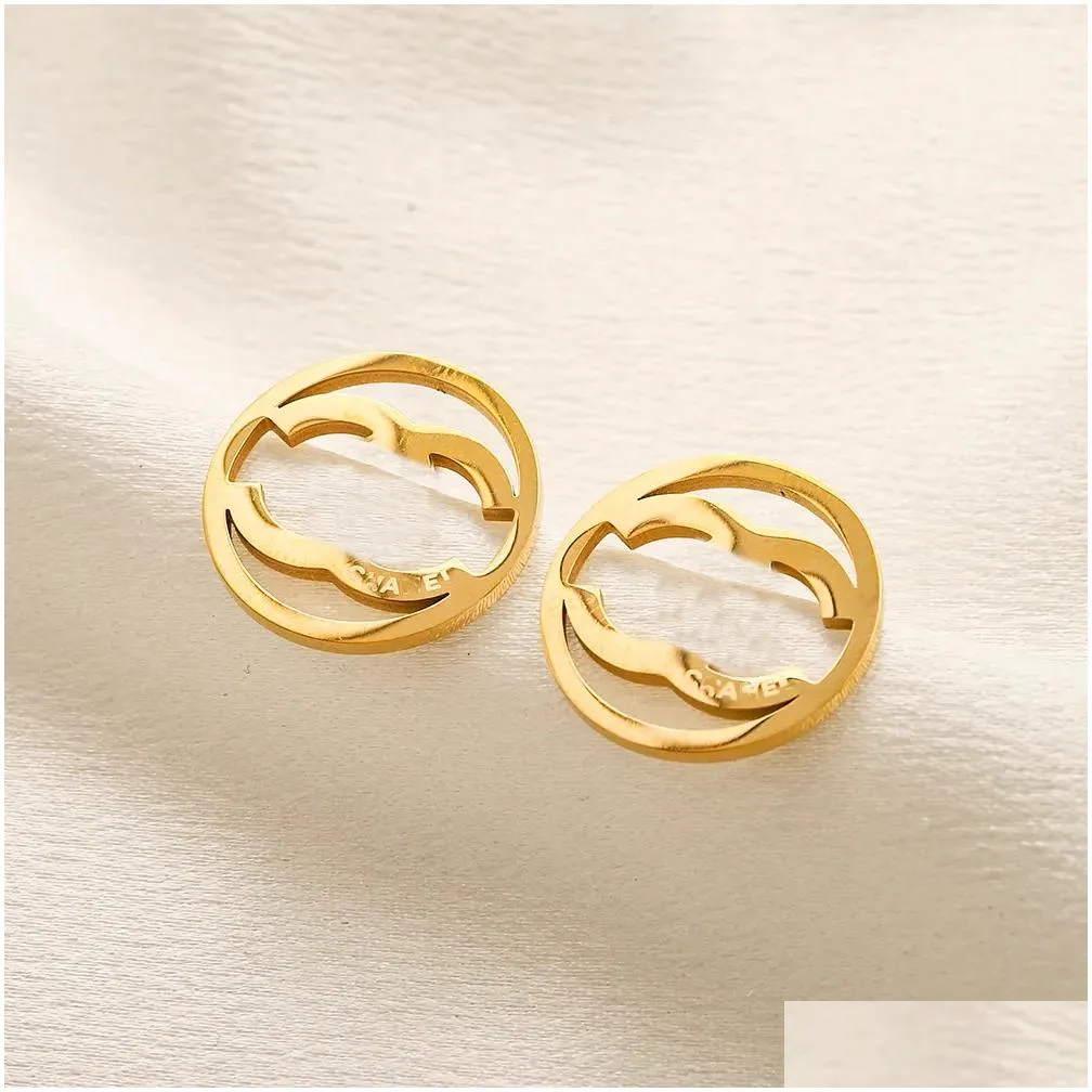 classic brand letter charm round earrings luxury designer stud earrings elegant famous women jewelry earrings gift couple 18k gold plated 925 silver