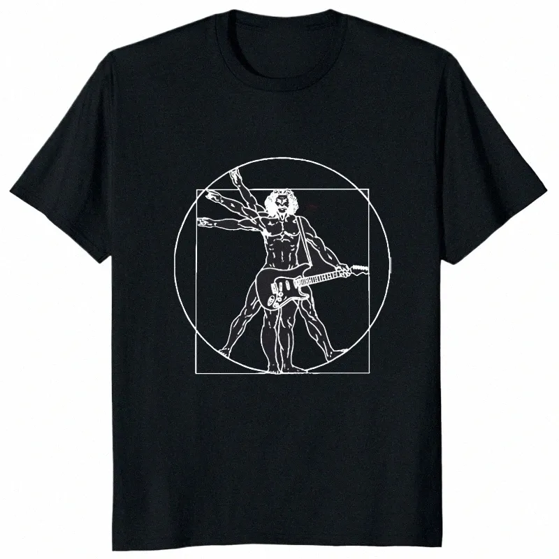 Musique Nouveauté Da Vinci Guitare T-Shirt Drôle Hommes Vitruvian Man Rock Band Vintage Graphique Streetwear T-Shirt Hommes Homme Hommes Vêtements 926m #