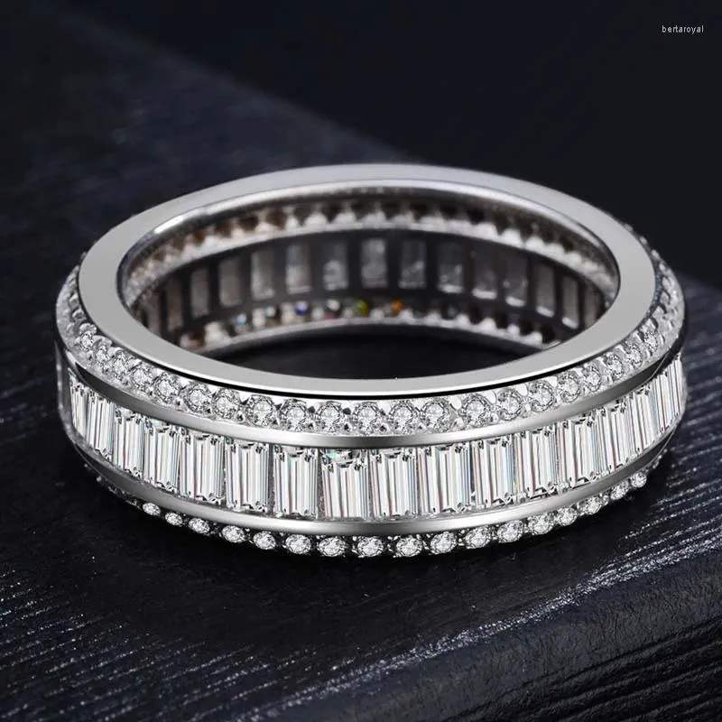 Clusterringen HOYON 925 zilveren kleur volledige cirkel drie rijen set diamanten ring echte Bizuteria edelsteen Anillos Whtie Topaz sieraden