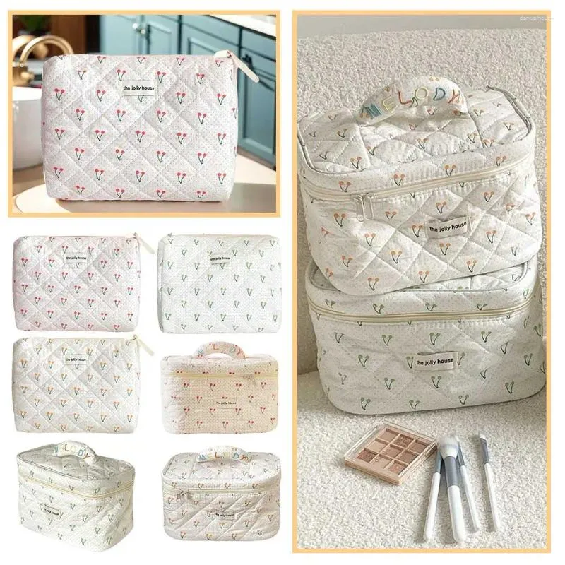 Sacs à cosmétiques en coton matelassé, trousse de toilette, grand organisateur de maquillage cerise mignon, mallette de rangement pour femmes et filles