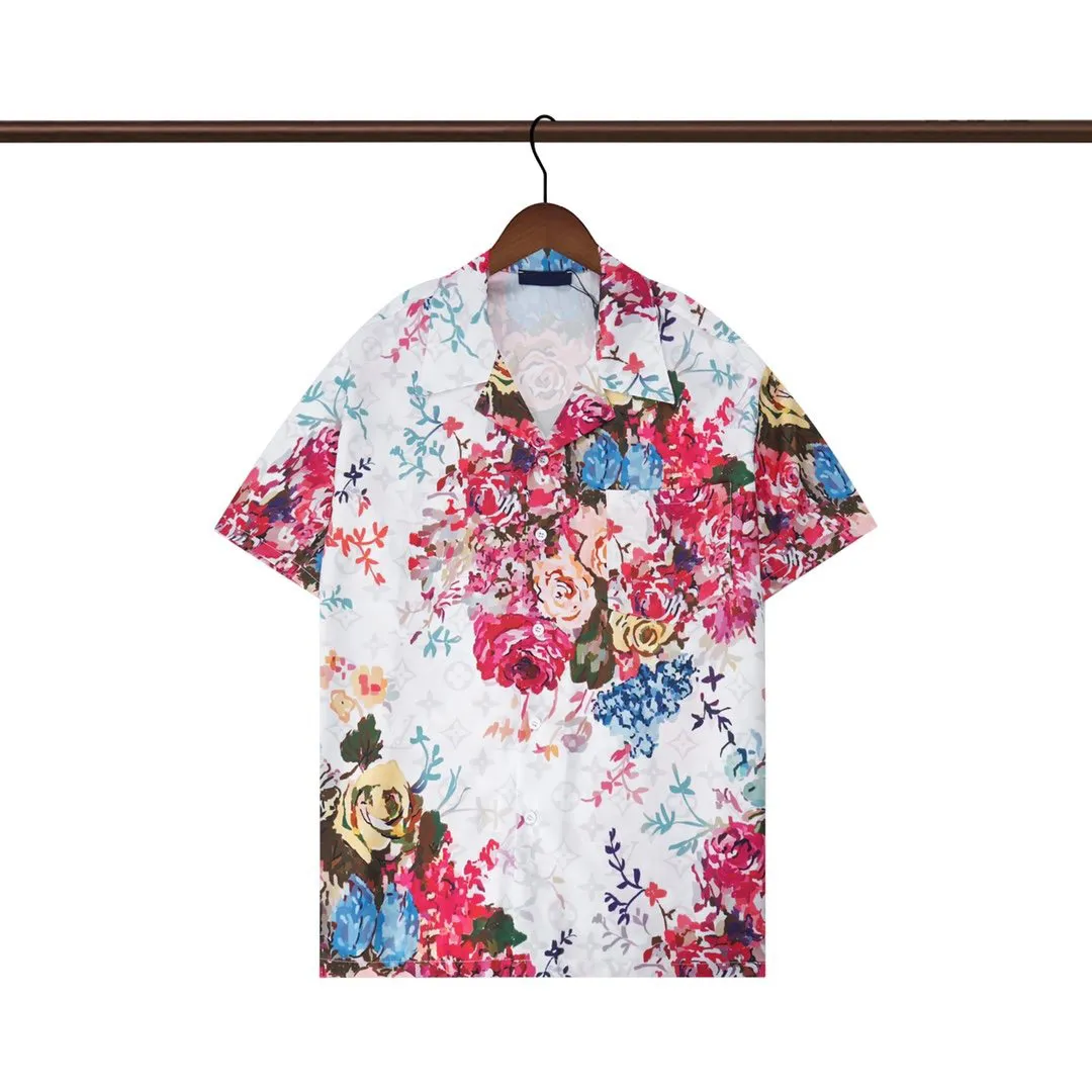2024 Designer de moda havaiana carta entrelaçada camisa de praia para homens designer de seda camisa de boliche casual verão manga curta tamanho M-3XL # 046