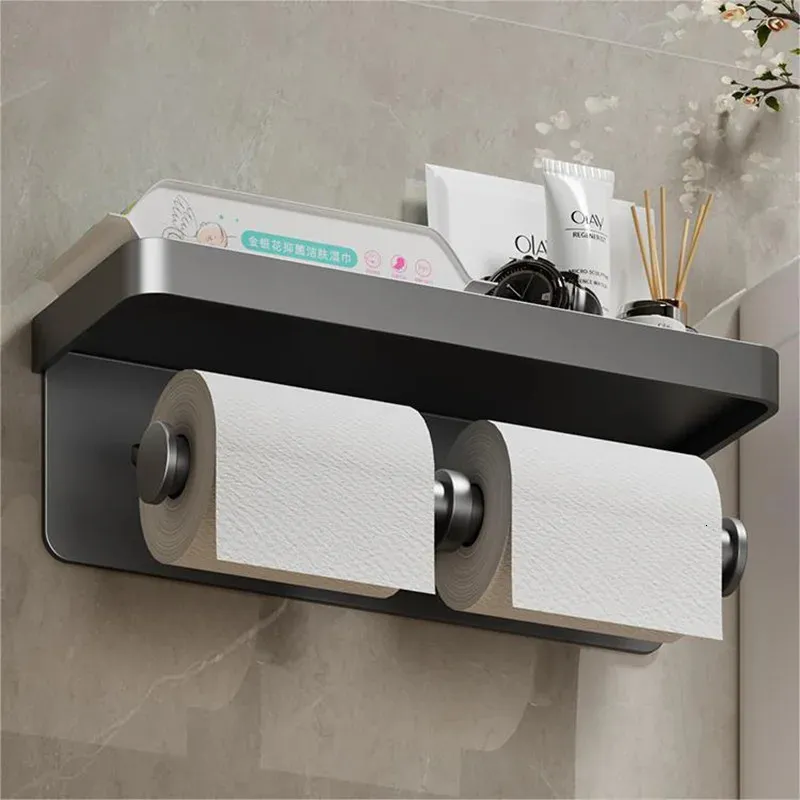 Porte-papier hygiénique en alliage d'aluminium, support mural pour salle de bains, support pour téléphone, étagère en rouleau de serviettes, accessoires d'étagère 240318