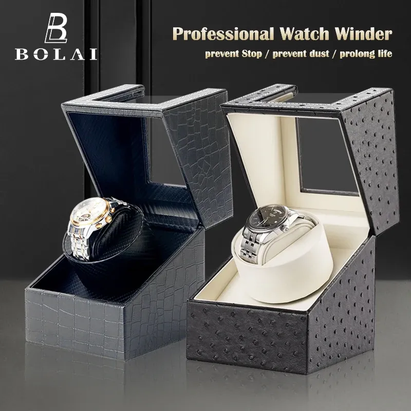 الحالات Bolai Mechanical Watch Winder for Automatic Watches Watch Box Mute Mute Motor 1 Slot Wristwatch Storage Safe Box Accessories