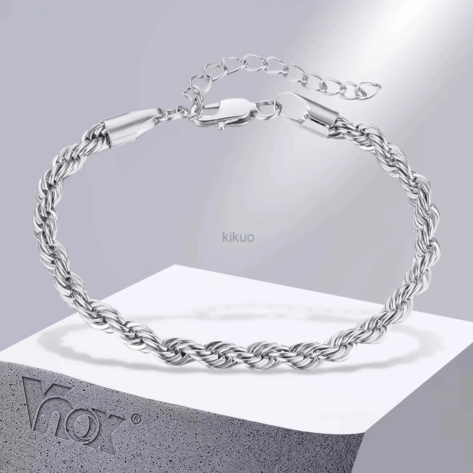 Chaîne Vnox 2/3/4/5mm hommes chaîne torsadée bracelet or acier inoxydable maillon de chaîne réglable minimum bijoux en métal 24325