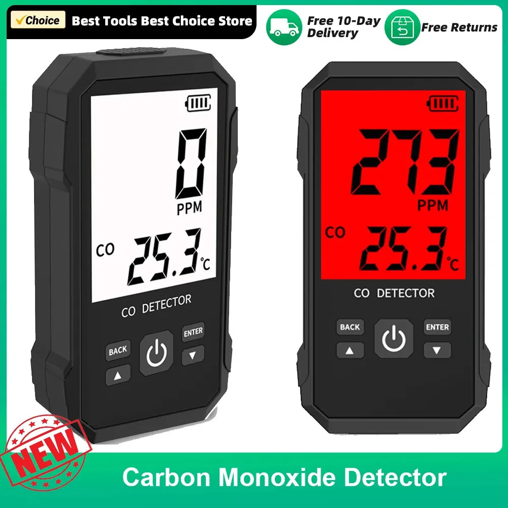 Handhållen kolmonoxiddetektor Portable Carbonic Oxide Concentration Testing Meter med temperaturtestljuslarm 240320