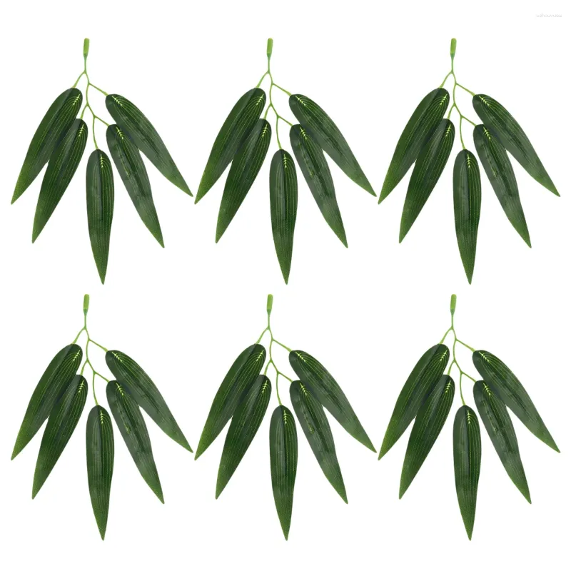 Flores decorativas 50pcs de bambus verdes artificiais folhas plantas vegetação caules arbustos para casa decoração de escritório sushi japonês