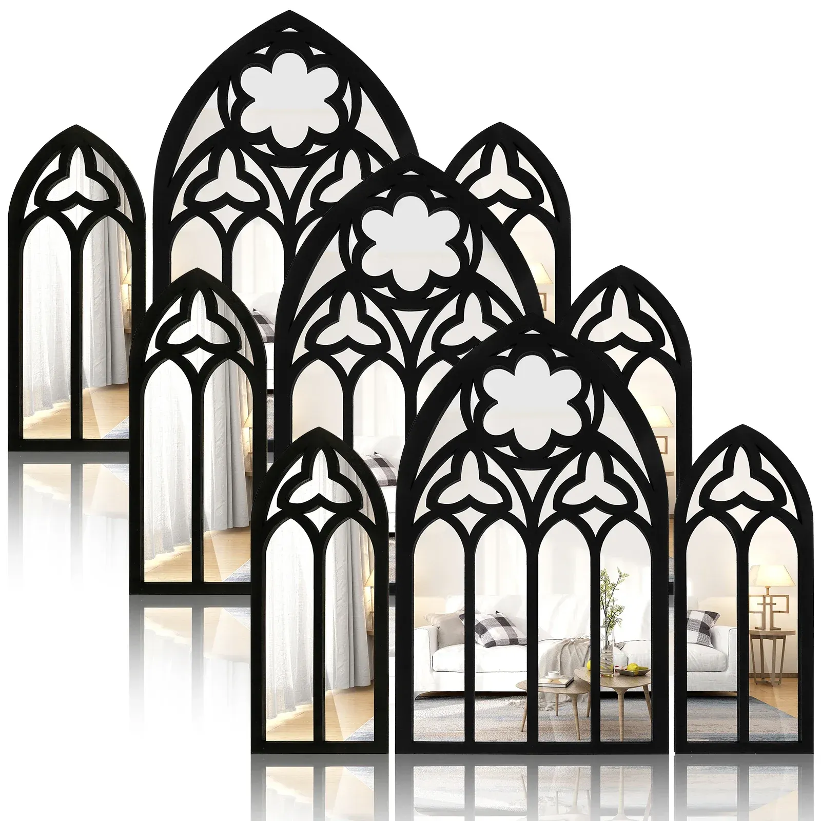 ミラー3PCSウォールアーチミラーセットゴシックウォールミラーの装飾大聖堂アーチムール装飾装飾アーチ式アーチ式壁鏡のリビングルーム