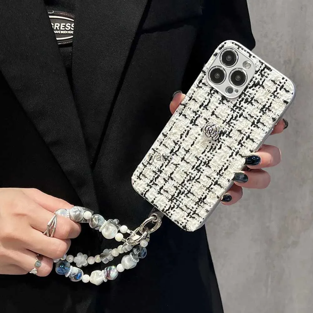 Étuis de téléphone portable Japon Corée Mignon 3D Camélia Chaîne Bracelet Étui Souple Pour iPhone 15 14 Pro Max 13 12 11 Pro Max Protection De L'objectif Couverture Antichoc H240326