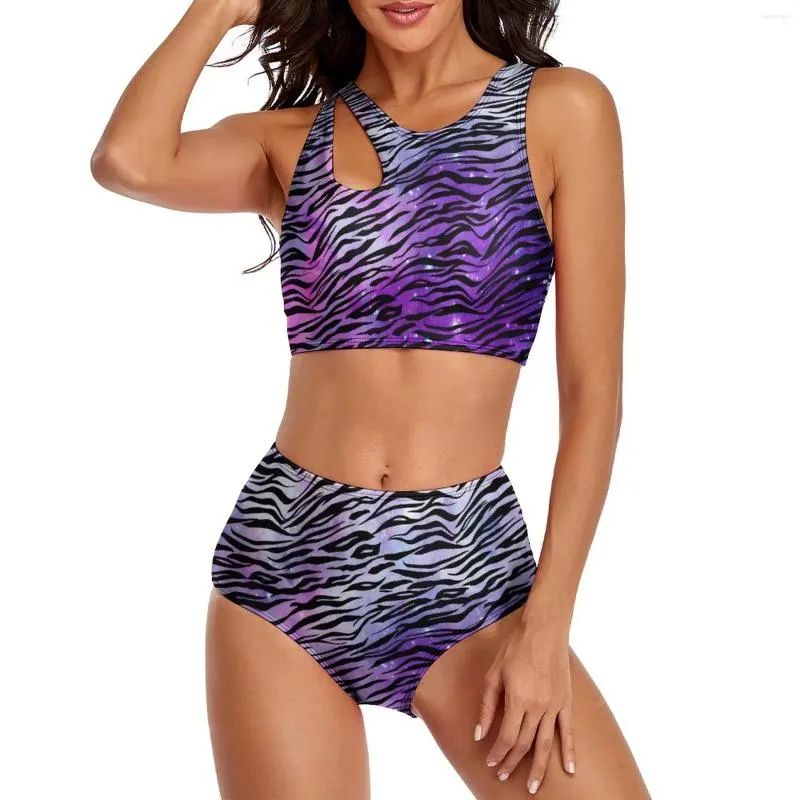 Women's Swimwear Tiger Print Bikini Swimsuit Sexy Black And Purple High Waist Bikinis Set Two-Piece Design Push Up Surf Feminine